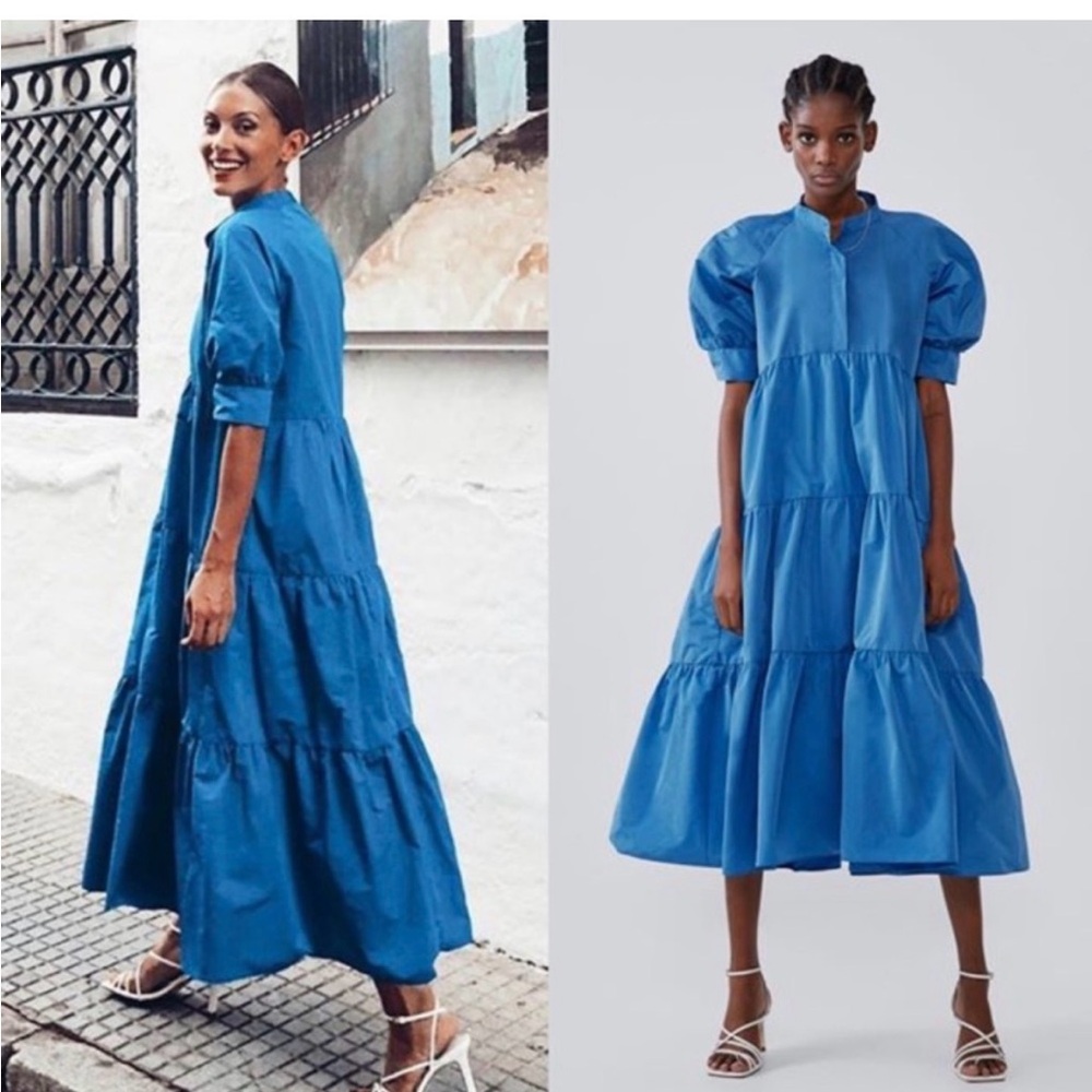 New Zara Blue Tiered Dress